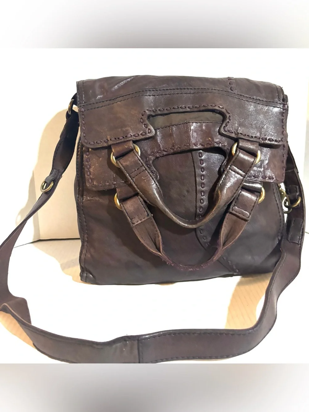Lucky Brand Dark Brown distressed Leather crossbody Bag